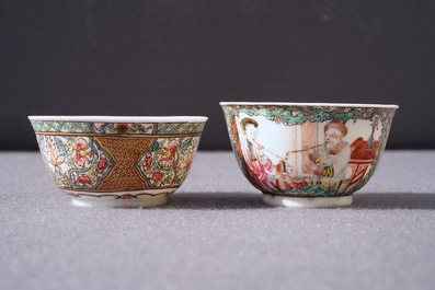 Two fine Chinese famille rose cups and saucers, Yongzheng/Qianlong